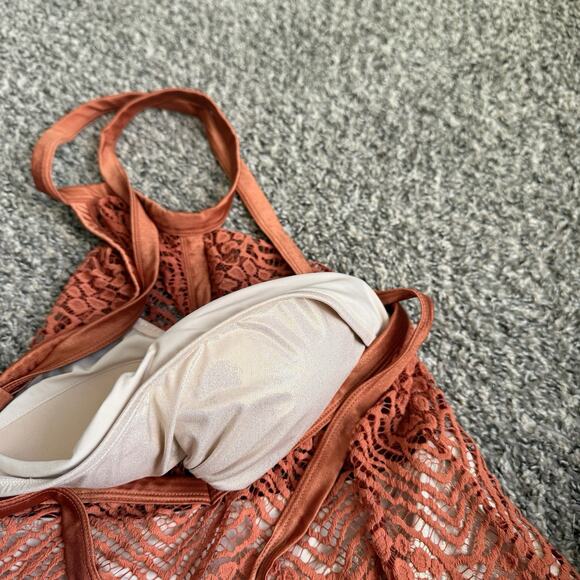 Cosita Linda Beachwear one piece swimsuit in terracotta and gold Crotchet Lace L - Picture 6 of 8